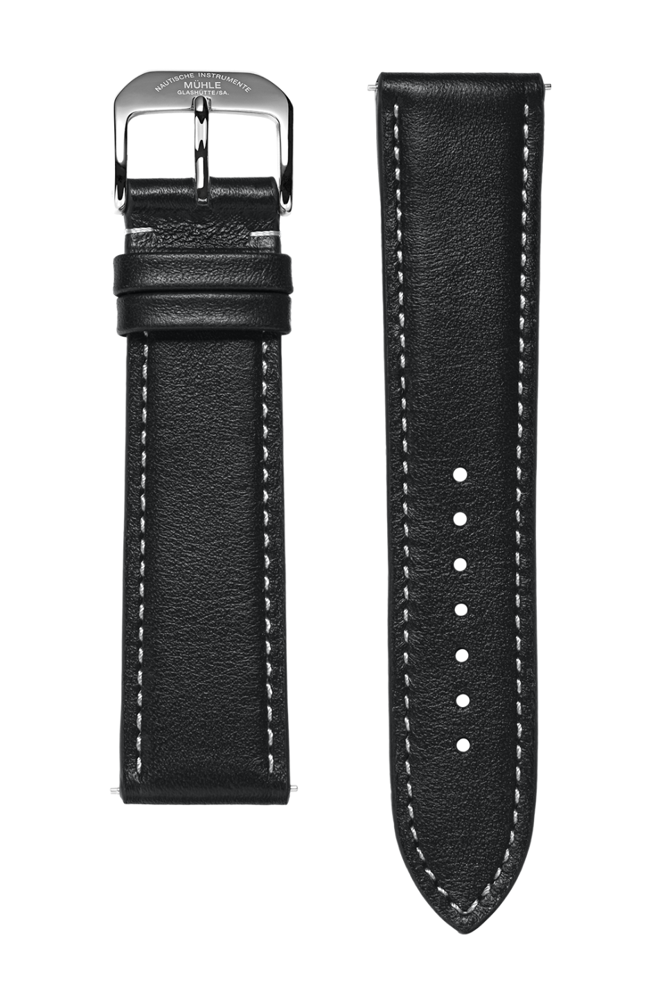 Close-up of a black leather strap with white contrast stitching for the 29er Big.