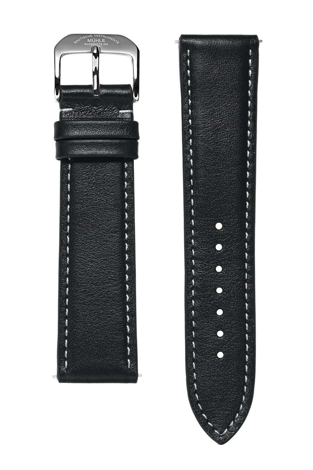 Close-up of a black leather strap with white contrast stitching for the 29er Big.