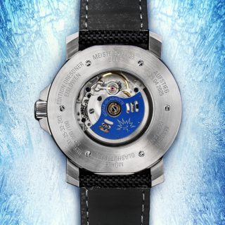 Rückseite 29er Big Edition Dresdner Eislöwen, mit blauem Sonder-Rotor auf Eishintergrund