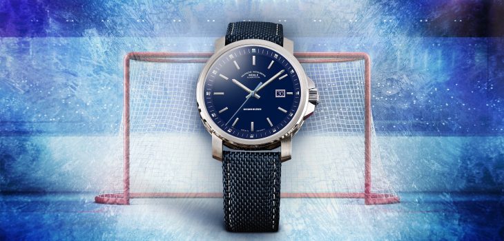 29er Big Edition Dresdner Eislöwen, Herren-Armbanduhr in Eishockey-Tor stehend