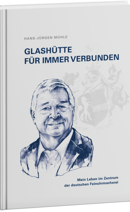 Biografie von Hans-Jürgen Mühle mit blauer Zeichnung des Porträts von Hans-Jürgen Mühle