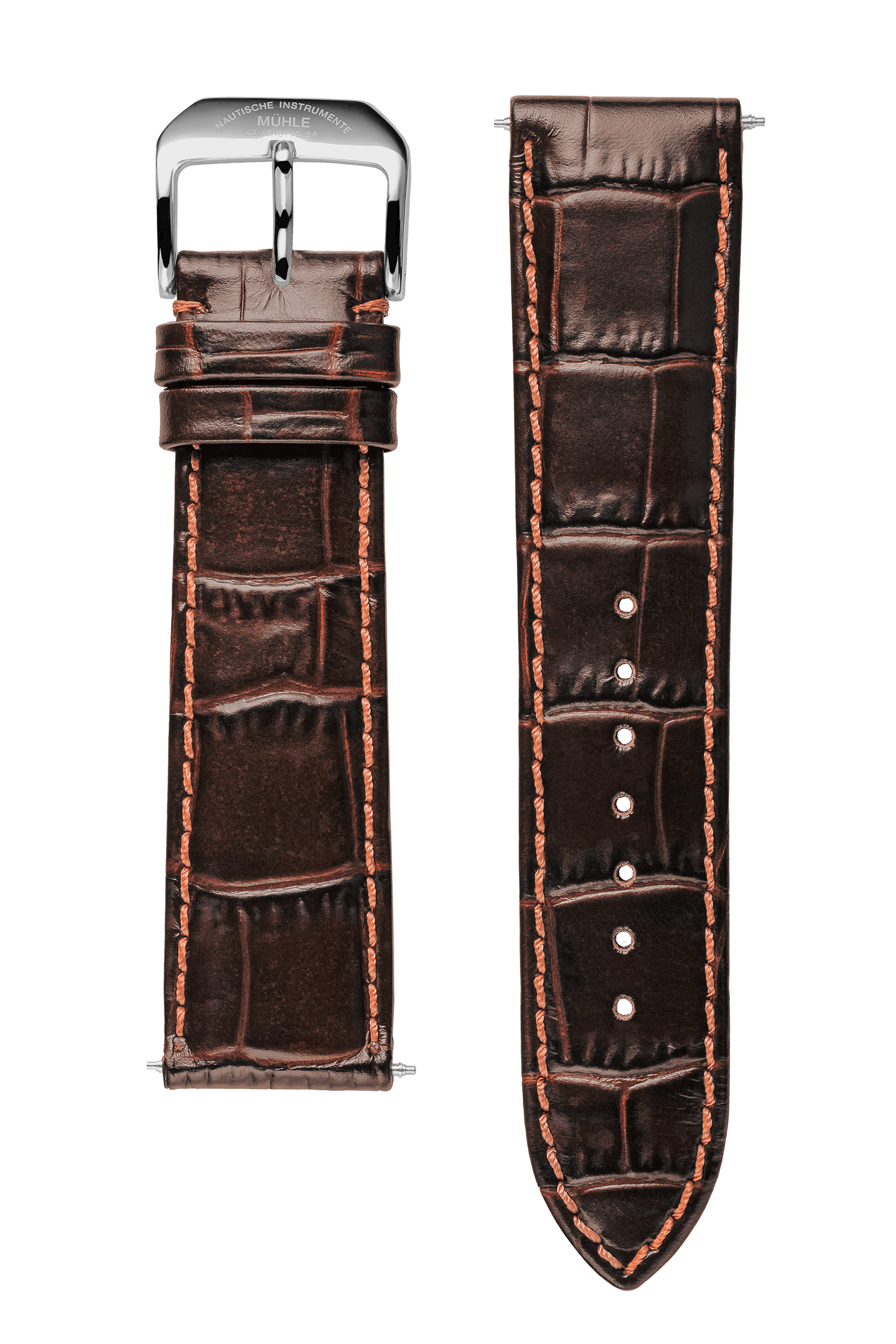 Close-up of brown crocodile leather strap for Lunova models