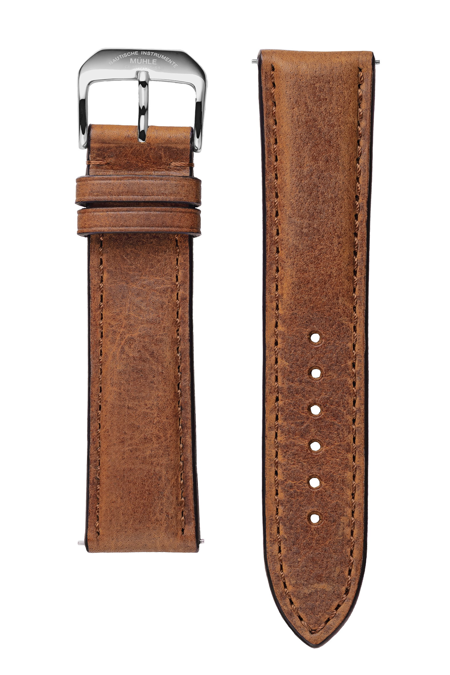 Close-up of a brown vintage Lunova watch strap