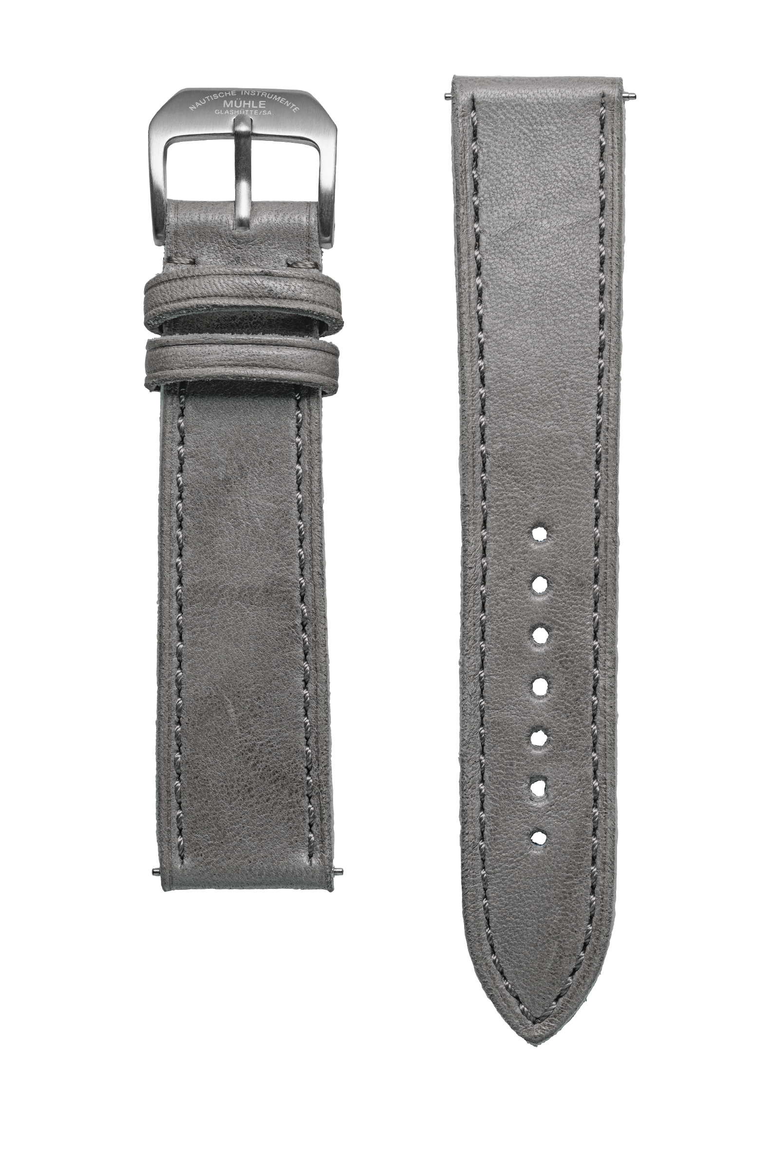 Detailbild Lederband für Panova, grau mit bläulichen Innenmaterial