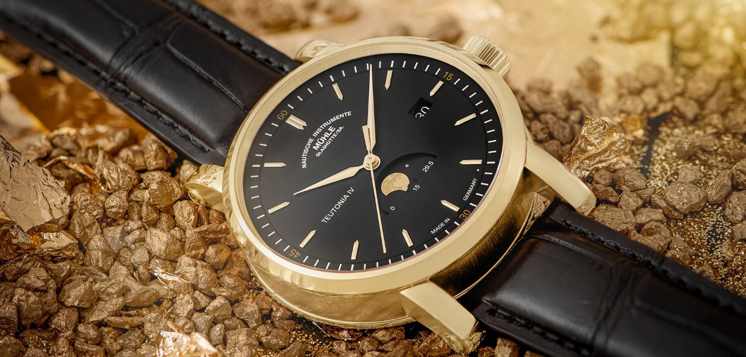 Teutonia IV Mondphase GOLD Edle Gold-Uhr Mühle-Glashütte